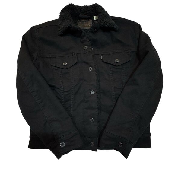 Levi’s Premium Denim Jacket Sherpa Lined Women’s XS Triple Black - Picture 3 of 16